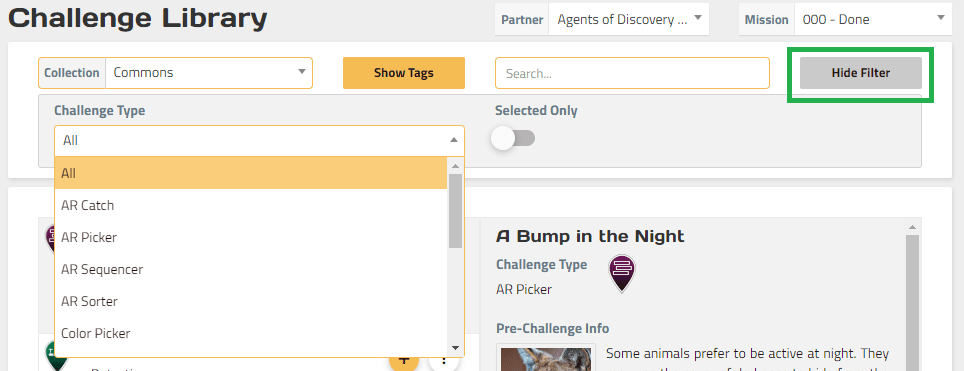 Filtering for Challenges